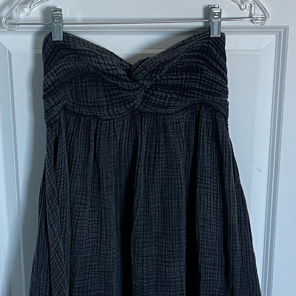 Anthropologie Black Waffle Knit Linen Beach Strapless Harem Jumpsuit - 35353 - Picture 5 of 16